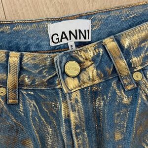 Ganni gold metallic jeans